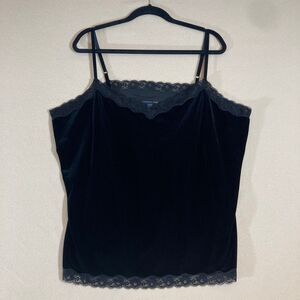 Coldwater Creek Velvet Cami Sz 2X Black Lace Trim Y2K Minimalist Dark Romantic